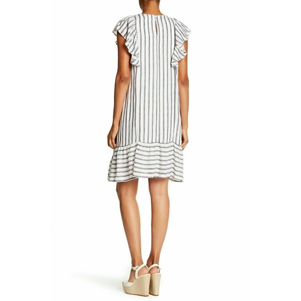 Everleigh Womens White Cotton Ruffle Sleeve Stripe Shift Dress Size XL - Picture 7 of 16